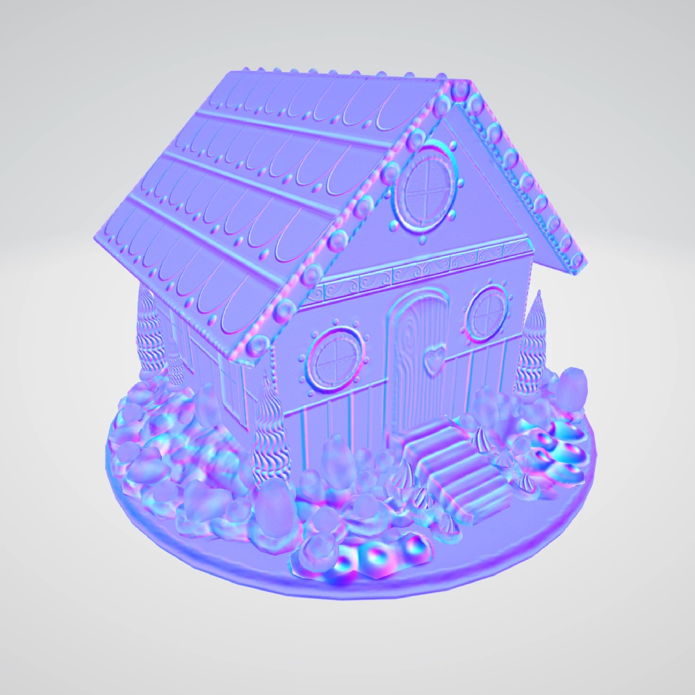 The OBJ formatted gingerbread house normal map