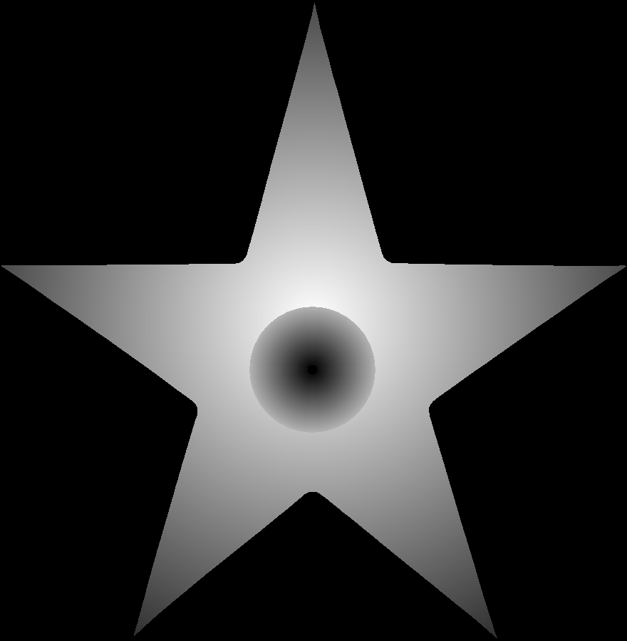 Una forma a stella con un foro in scala di grigi